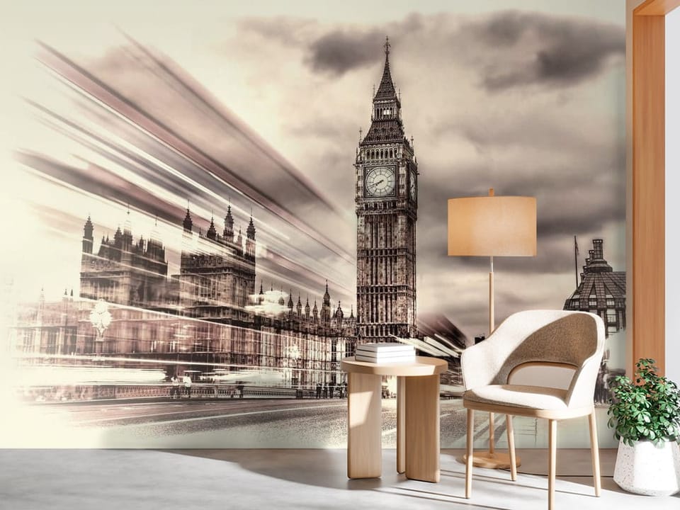 Fototapeta z wieżą zegarową i parlamentem w Londynie - minimalistyczny przedpokój w jasnych kolorach