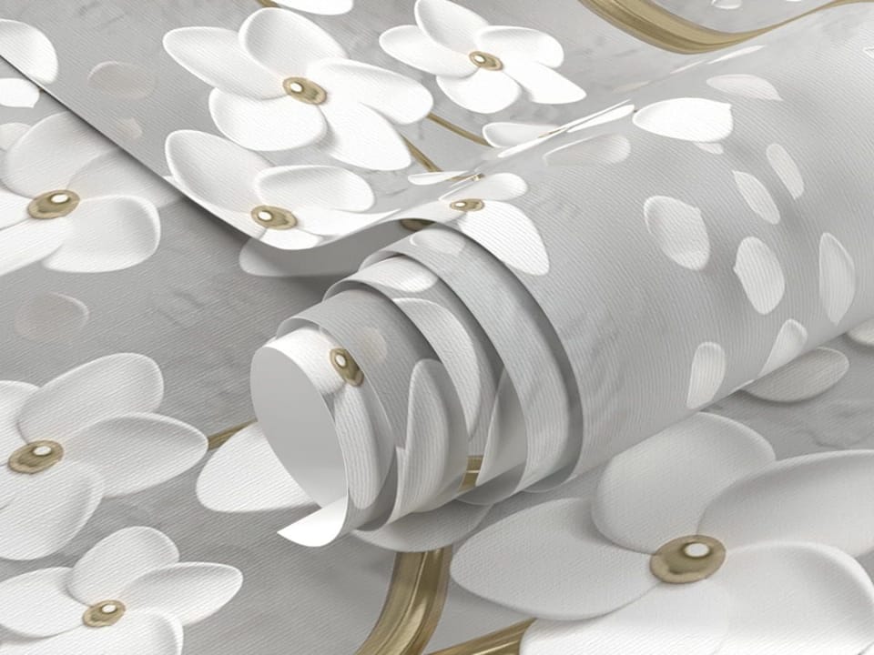 Fototapeta Drzewo z Białymi Kwiatami 3D - realne zdjęcie w rolce
