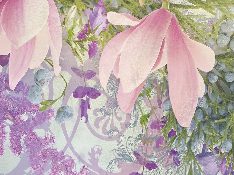 Fototapeta Magnolie w towarzystwie lawendy - realne zdjęcie w rolce