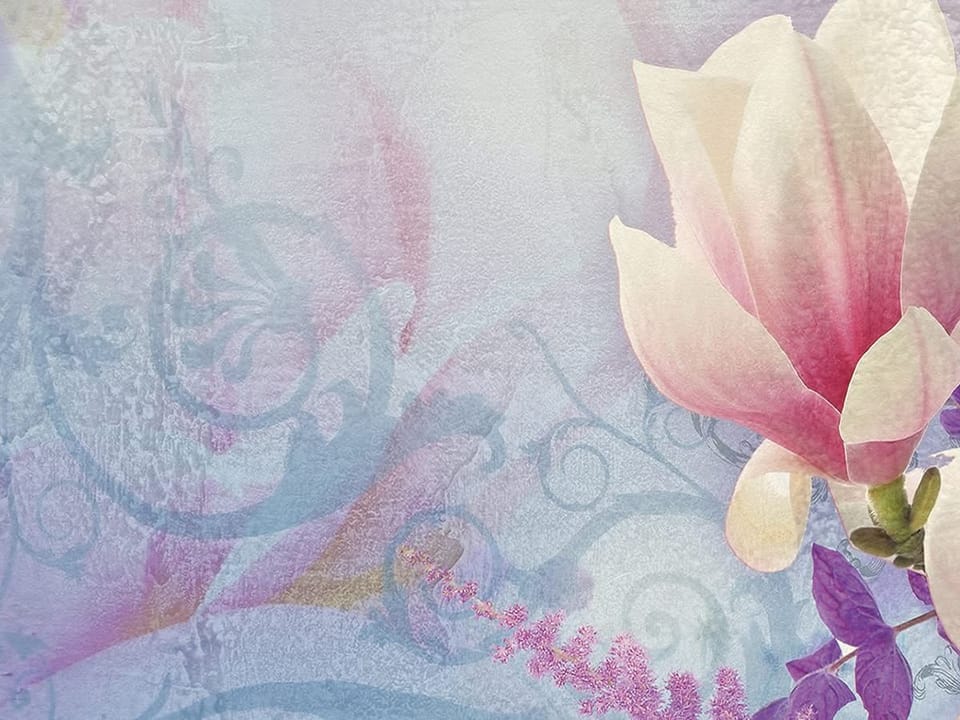 Fototapeta Magnolie w towarzystwie lawendy - jakość wydruku i struktura materiału