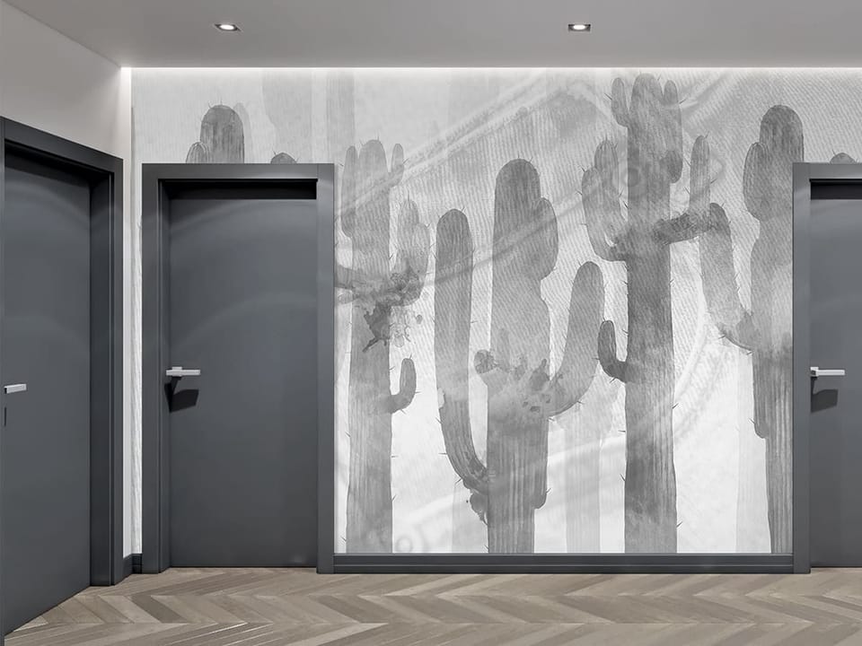 Fototapeta Sylwetki Kaktusów na Teksturze - aranżacja w przedpokoju