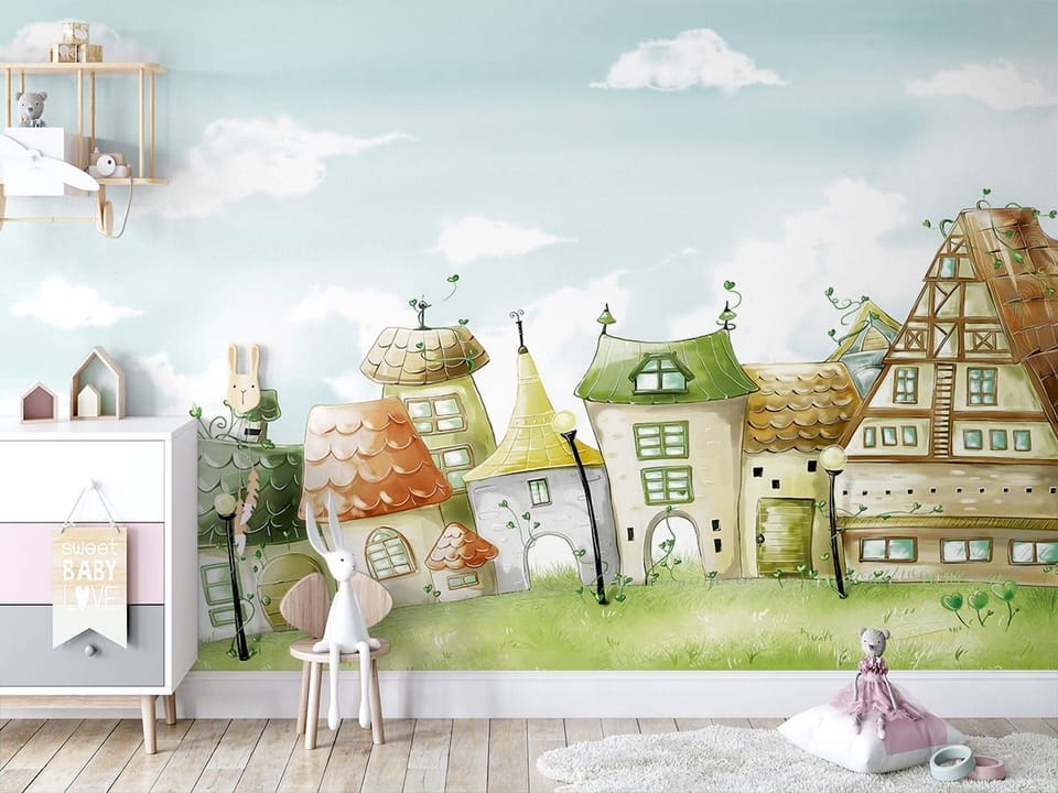 Fototapeta Kolorowe Fantazyjne Domki we wnętrzu pokoju dziecka