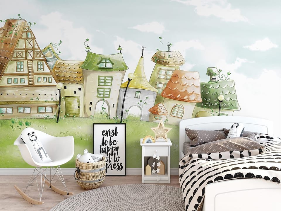 Fototapeta Kolorowe Fantazyjne Domki we wnętrzu pokoju nastolatka