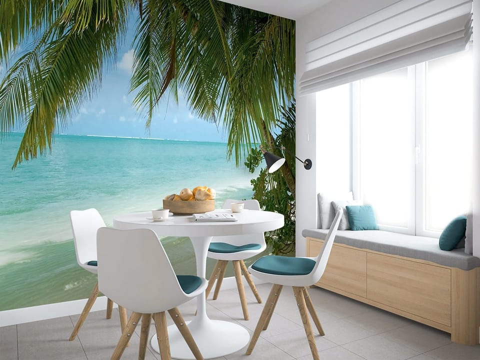 Fototapeta Plaża z palmami i oceanem - aranżacja w kuchni