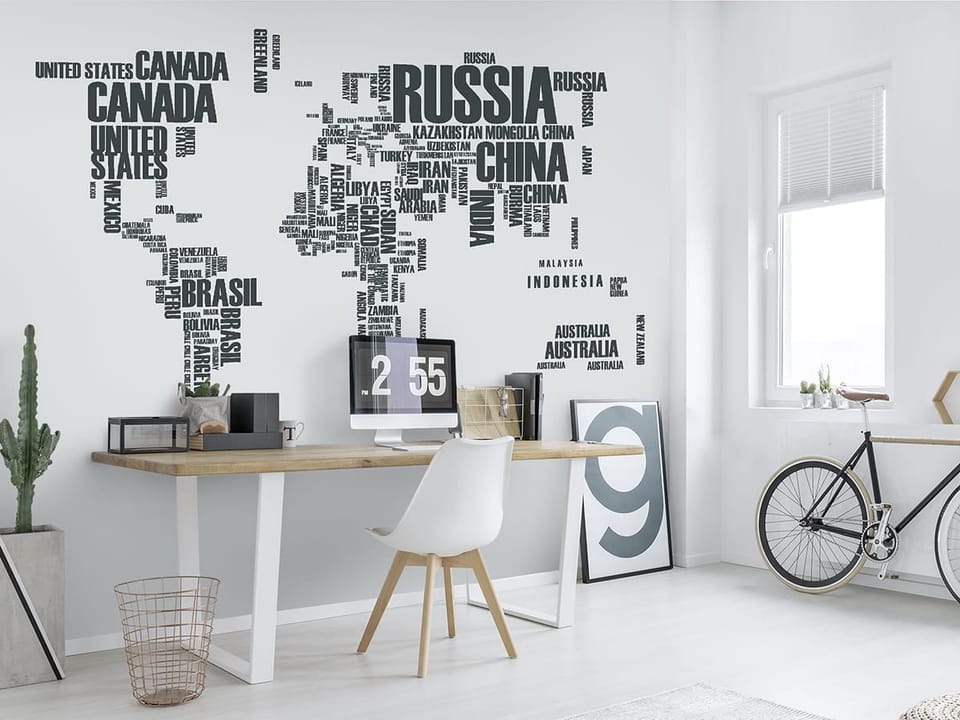 Fototapeta Typograficzna Mapa Świata we wnętrzu biura