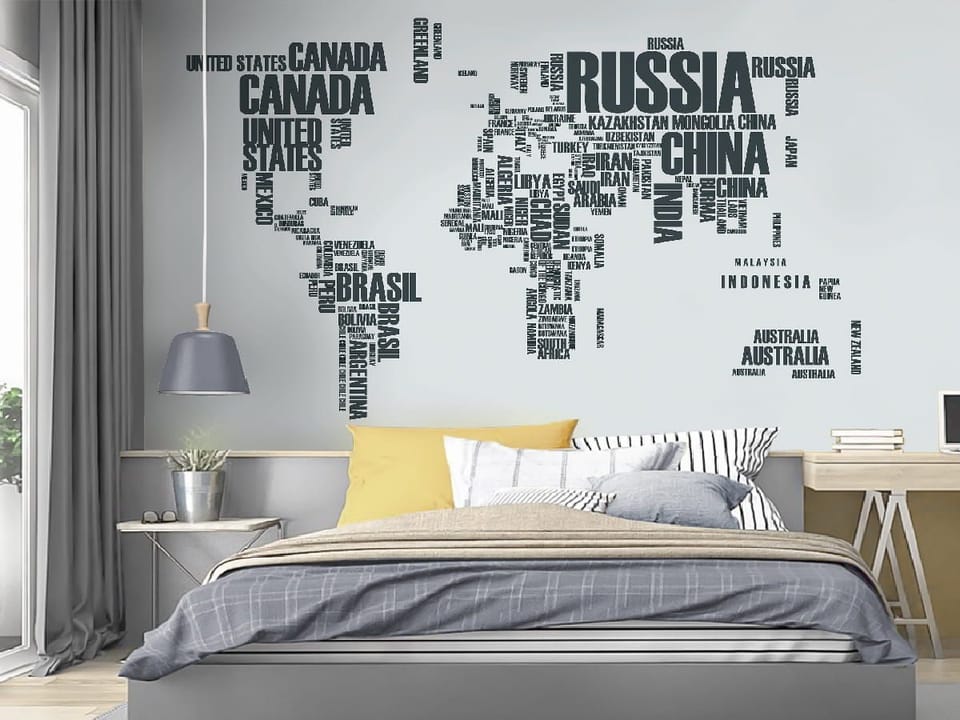 Fototapeta Typograficzna Mapa Świata we wnętrzu pokoju nastolatka