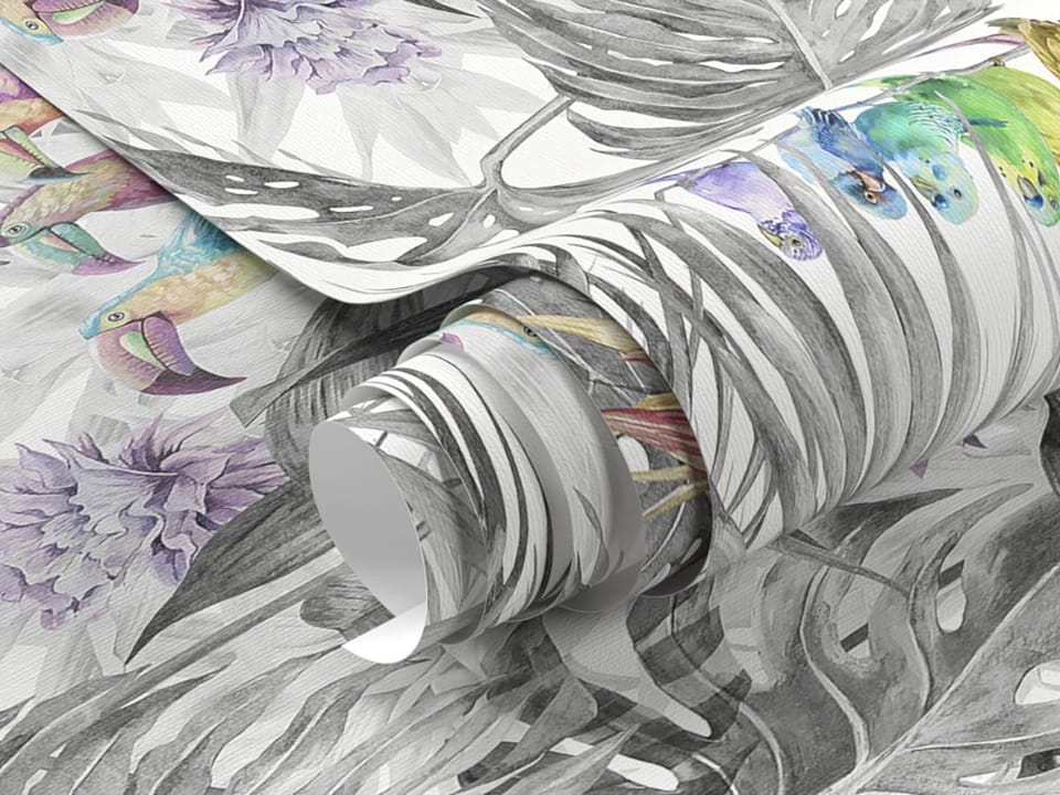 Fototapeta Kolorowe Ptaki w Tropikalnej Dżungli - realne zdjęcie w rolce