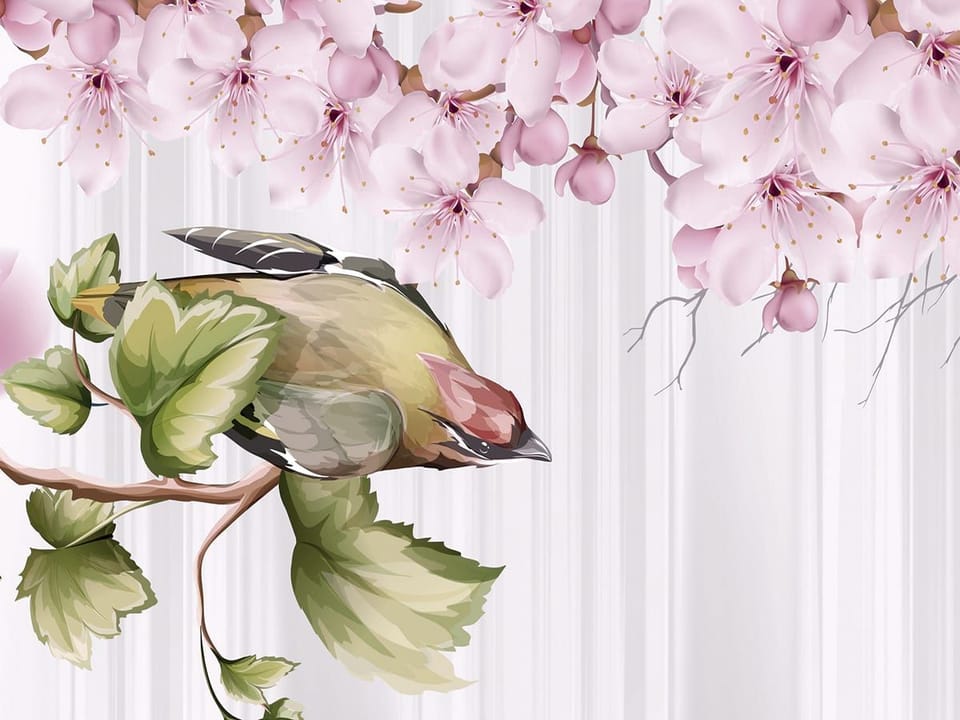 Fototapeta Flamingi w kwiecistym otoczeniu - realne zdjęcie w rolce