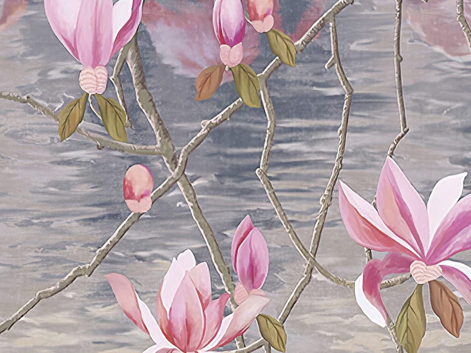 Fototapeta Flamingi w wodzie z magnoliami - jakość wydruku i struktura materiału