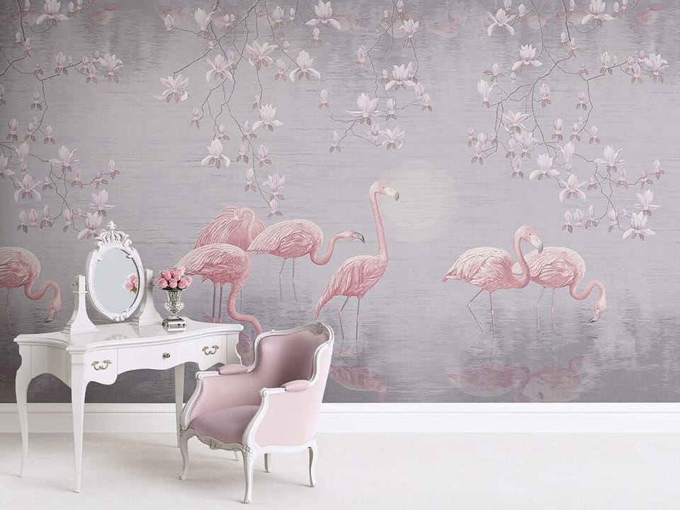 Fototapeta Flamingi w spokojnej scenerii - aranżacja w przedpokoju