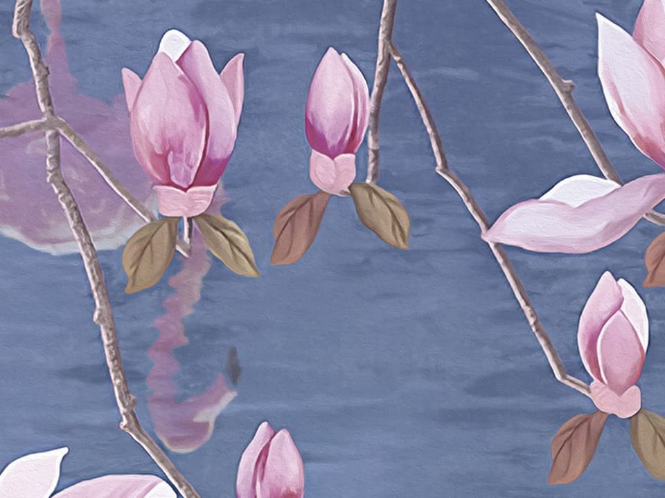 Fototapeta Flamingi wśród kwitnących magnolii - jakość wydruku i struktura materiału