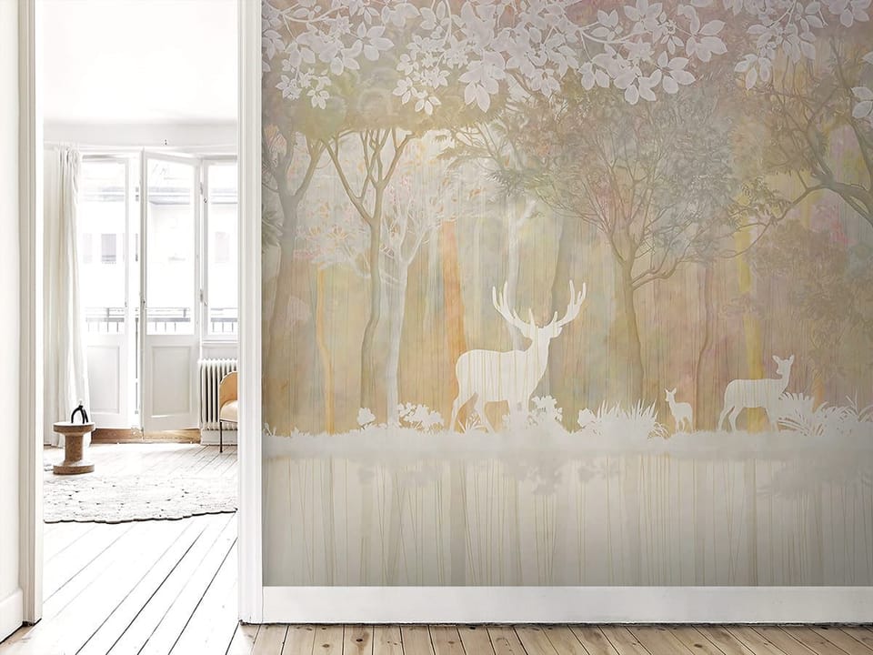 Fototapeta Sylwetki jeleni w lesie - aranżacja w przedpokoju