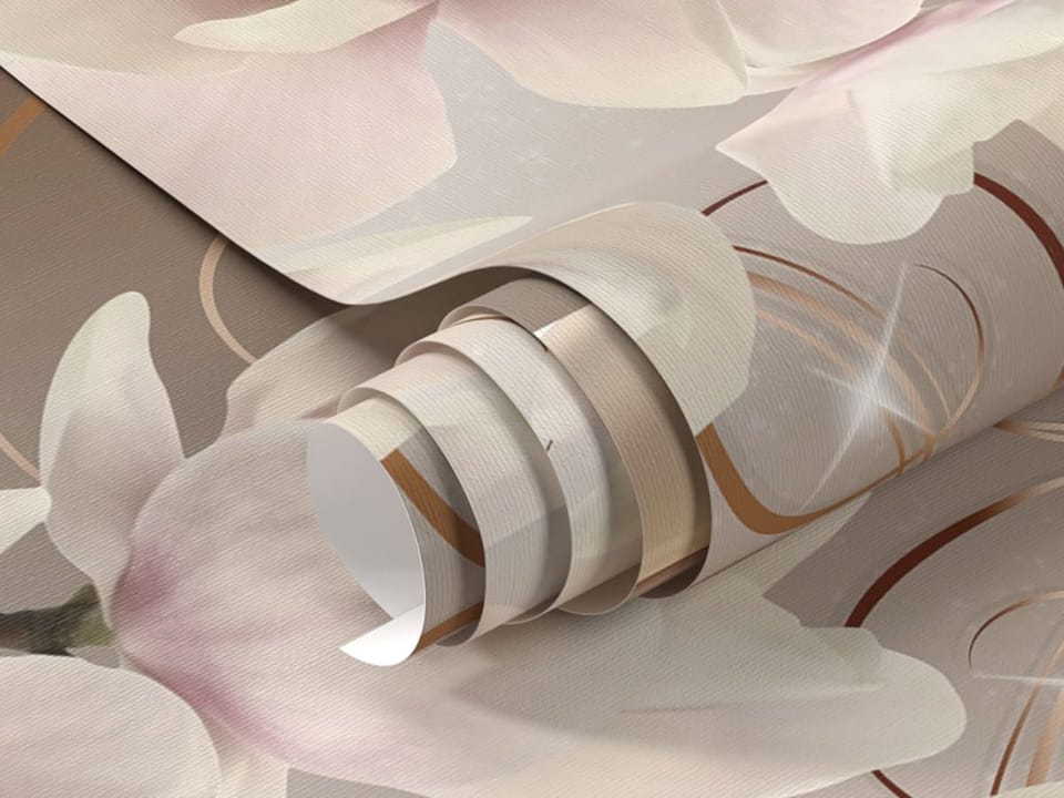 Fototapeta Magnolie na Gałęzi z Wzorami - realne zdjęcie w rolce
