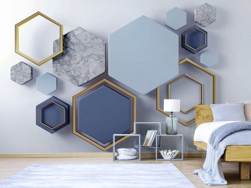 Fototapeta Geometryczne Heksagony z Marmurem - aranżacja w sypialni
