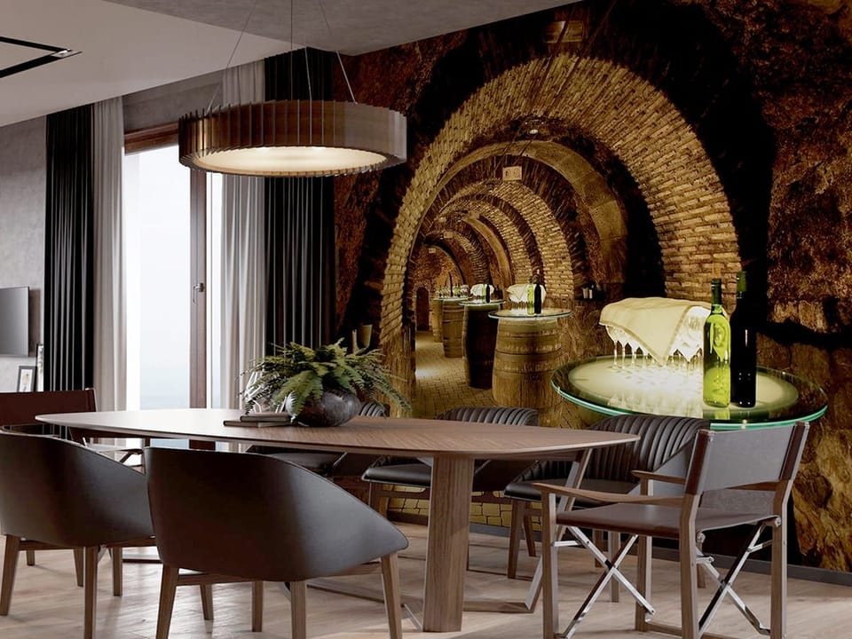 Fototapeta Kamienne sklepienia piwnicy we wnętrzu kuchni