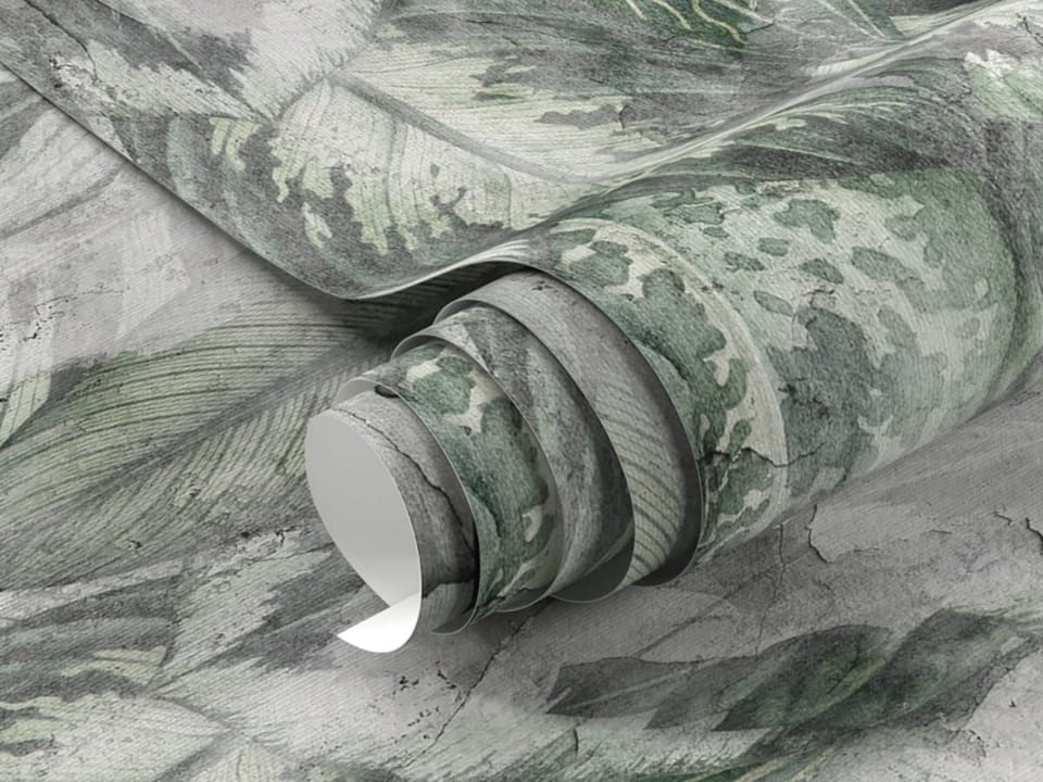Fototapeta Liście na betonowej ścianie - realne zdjęcie w rolce