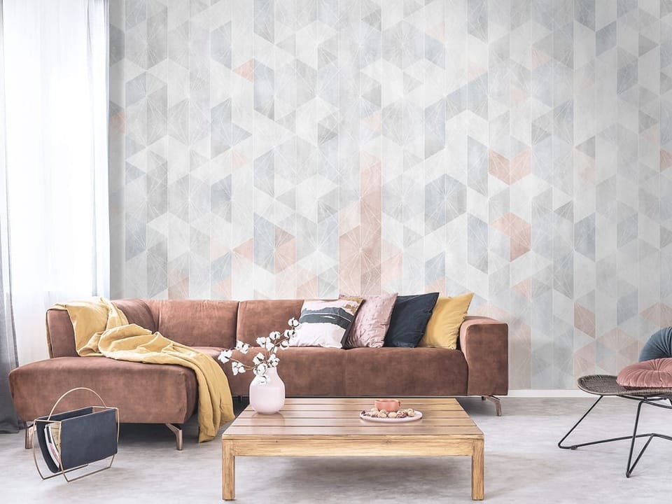 Fototapeta Geometryczny wzór z trójkątów - aranżacja w salonie