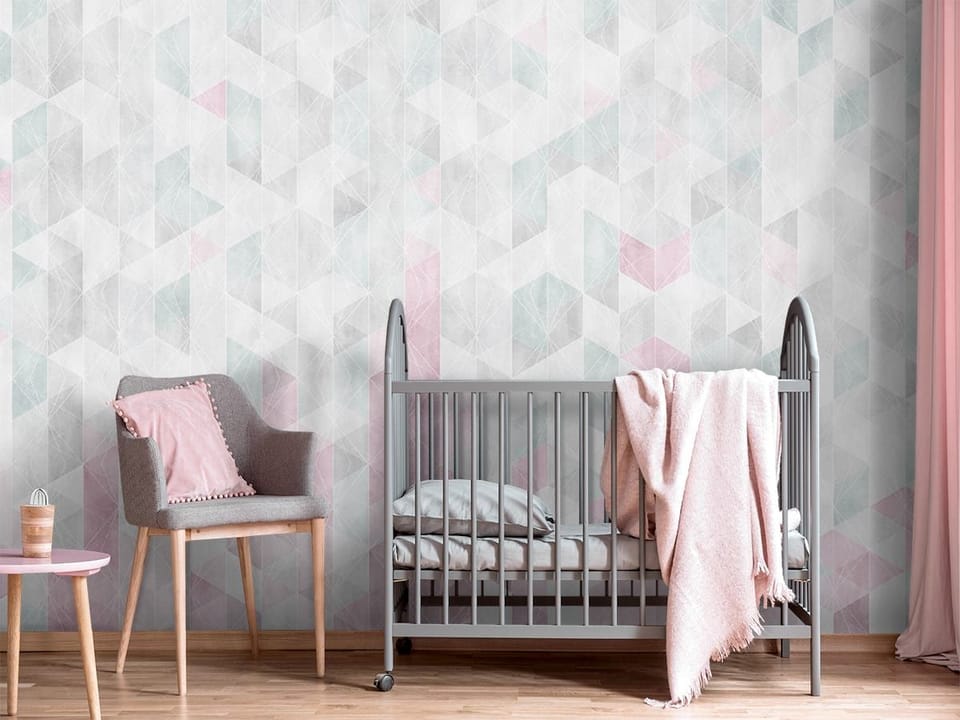 Fototapeta Geometryczny wzór z pastelowych trójkątów - aranżacja w pokoju dziecka