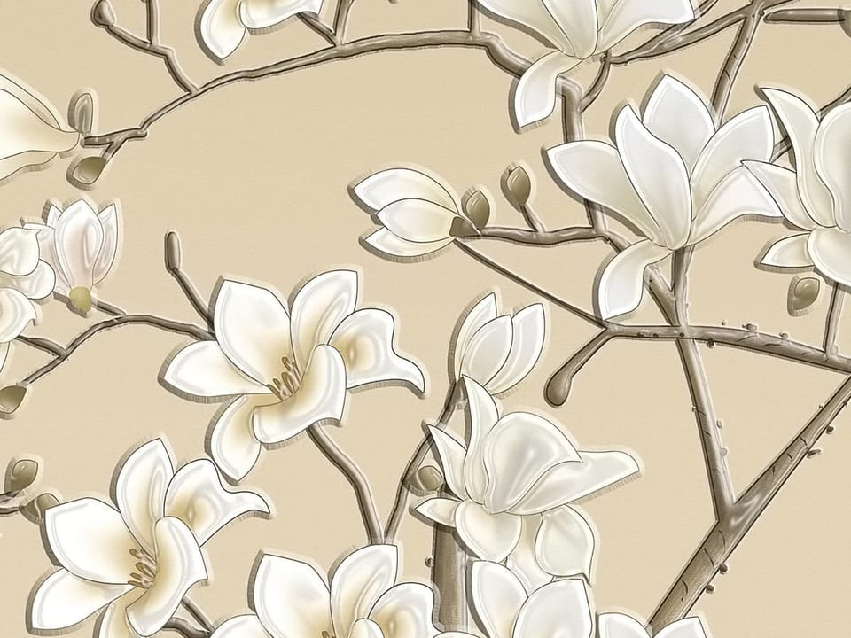 Fototapeta Gałęzie Magnolii i Księżyc - jakość wydruku i struktura materiału