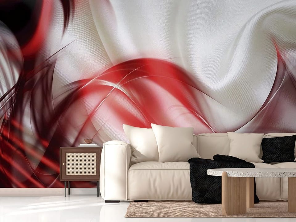 Fototapeta z abstrakcyjnymi falami i liniami na białym tle - salon w nowoczesnych kolorach