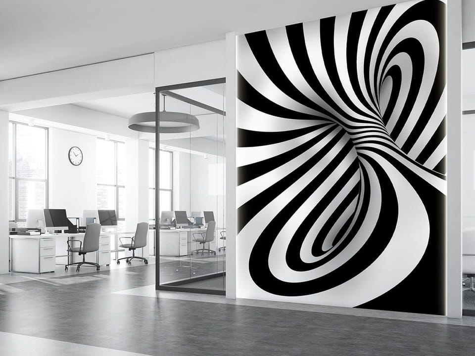 Fototapeta Czarno-białe spiralne wzory 3D - aranżacja w biurze