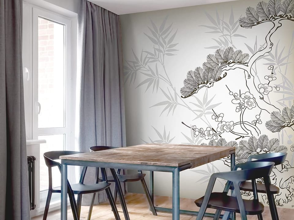 Fototapeta Bonsai z Kwiatami i Bambusem - aranżacja w kuchni