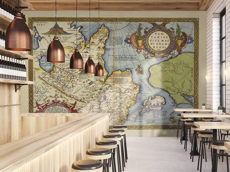 Fototapeta Stara mapa z ozdobami - aranżacja w kawiarni