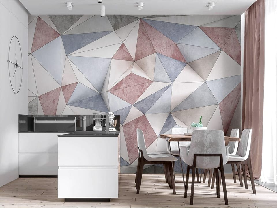 Fototapeta Geometryczne wzory 3D z trójkątów - aranżacja w kuchni