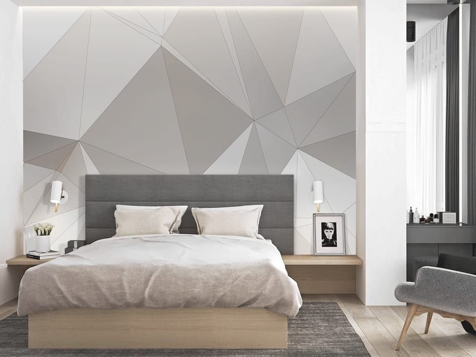 Fototapeta Geometryczne wzory w szarościach - aranżacja w sypialni