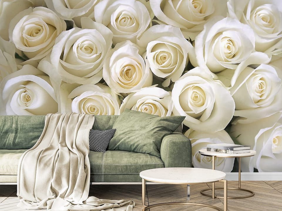 Fototapeta Bukiet Białych Róż w Harmonii we wnętrzu salonu