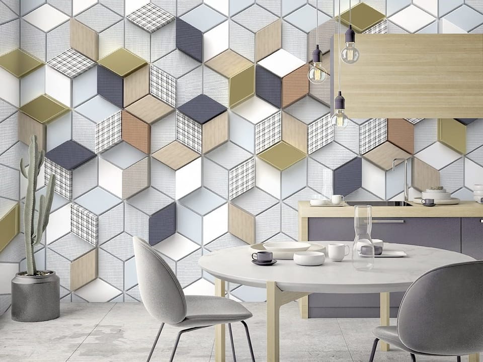 Fototapeta Geometryczny wzór z sześcianów - aranżacja w kuchni
