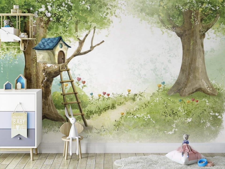 Fototapeta Domek na drzewie z drabiną we wnętrzu pokoju dziecka