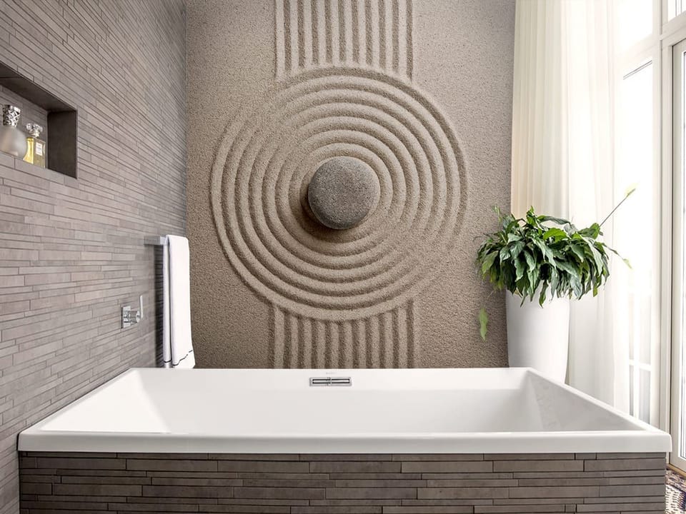 Fototapeta Kamień na piasku z wzorami we wnętrzu łazienki