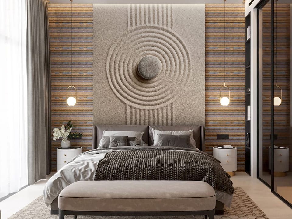 Fototapeta Kamień na piasku z wzorami we wnętrzu sypialni