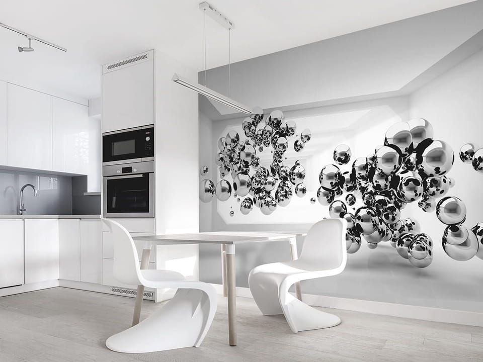 Fototapeta Srebrne kule w minimalistycznym wnętrzu we wnętrzu kuchni