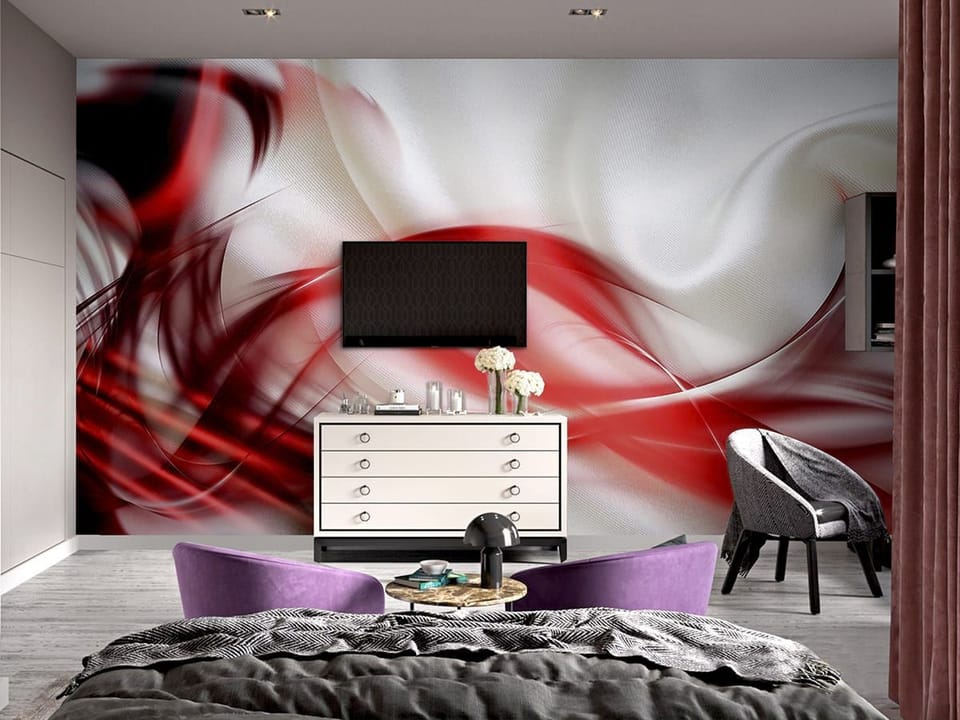 Fototapeta Abstrakcyjne fale i linie we wnętrzu sypialni