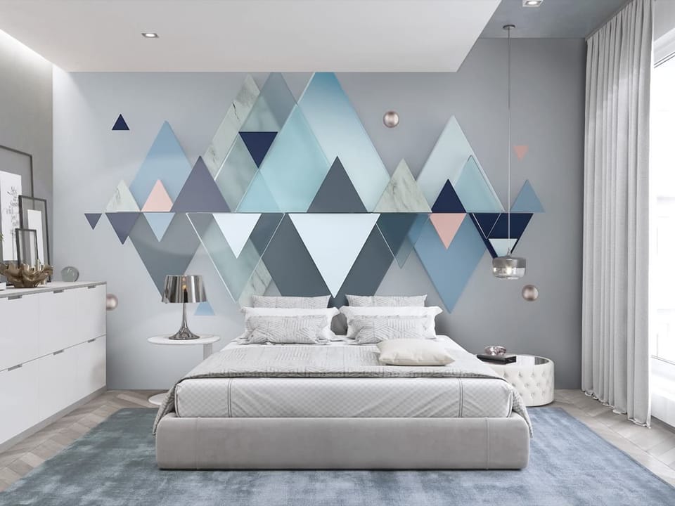 Fototapeta Geometryczne trójkąty i kule - aranżacja w sypialni