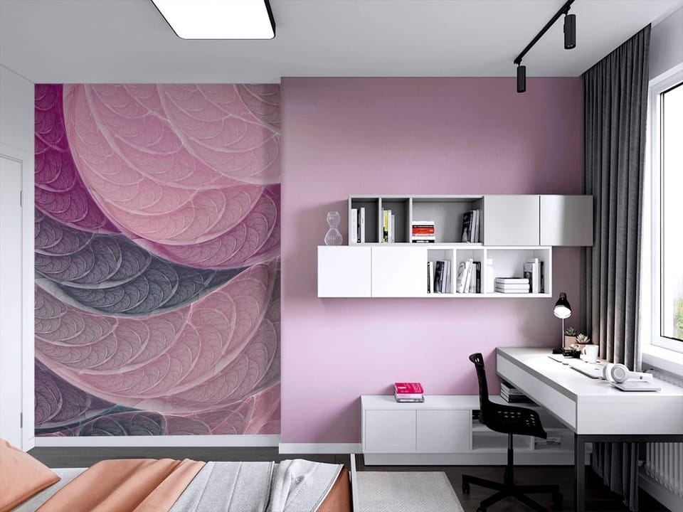 Fototapeta Abstrakcyjne różowe liście we wnętrzu pokoju nastolatka