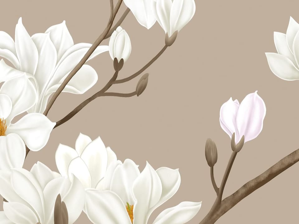 Fototapeta Gałązki magnolii z ptakami - jakość wydruku i struktura materiału