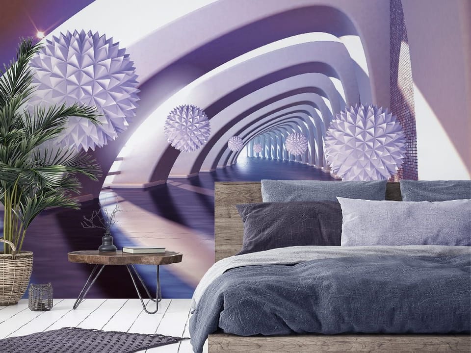 Fototapeta Geometryczne kule w tunelu 3D - aranżacja w sypialni