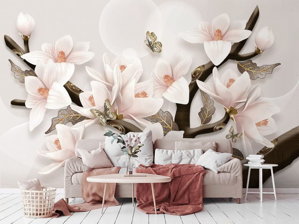 Fototapeta Magnolie na gałęziach - aranżacja w salonie
