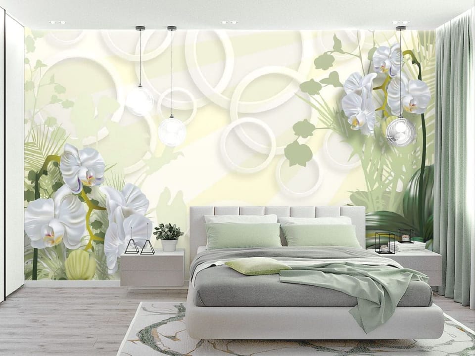 Fototapeta Orchidee na tle liści - aranżacja w sypialni