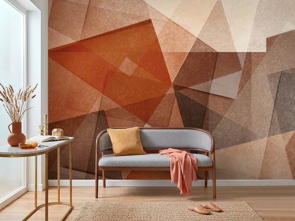 Fototapeta z geometrycznymi kształtami i trójkątami w odcieniach brązu - inspiracja do nowoczesnego przedpokoju