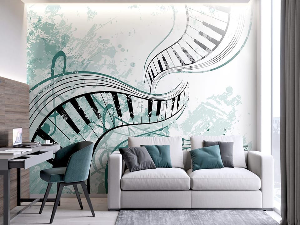 Fototapeta Falujące klawisze i nuty we wnętrzu salonu