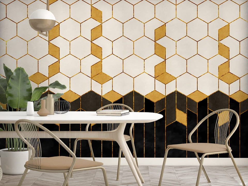 Fototapeta Geometryczny wzór z heksagonami - aranżacja w kuchni