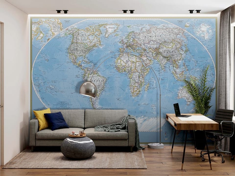 Fototapeta Mapa świata z granicami państw we wnętrzu biura