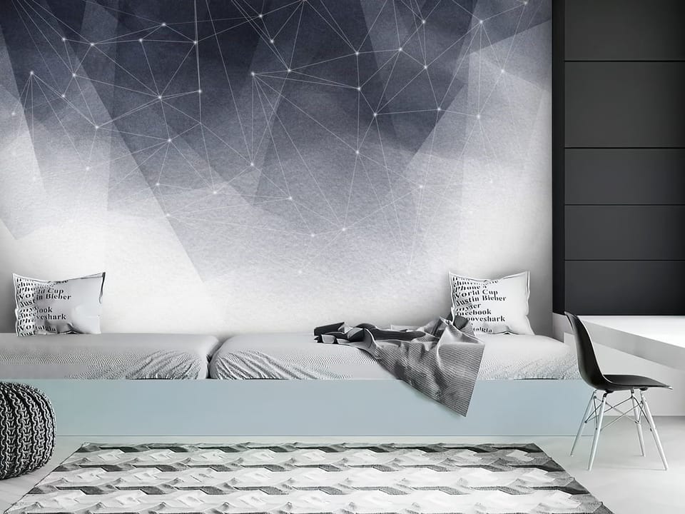 Fototapeta z geometrycznymi wzorami, liniami i punktami na gradientowym tle - nowoczesne wnętrze w pokoju nastolatka
