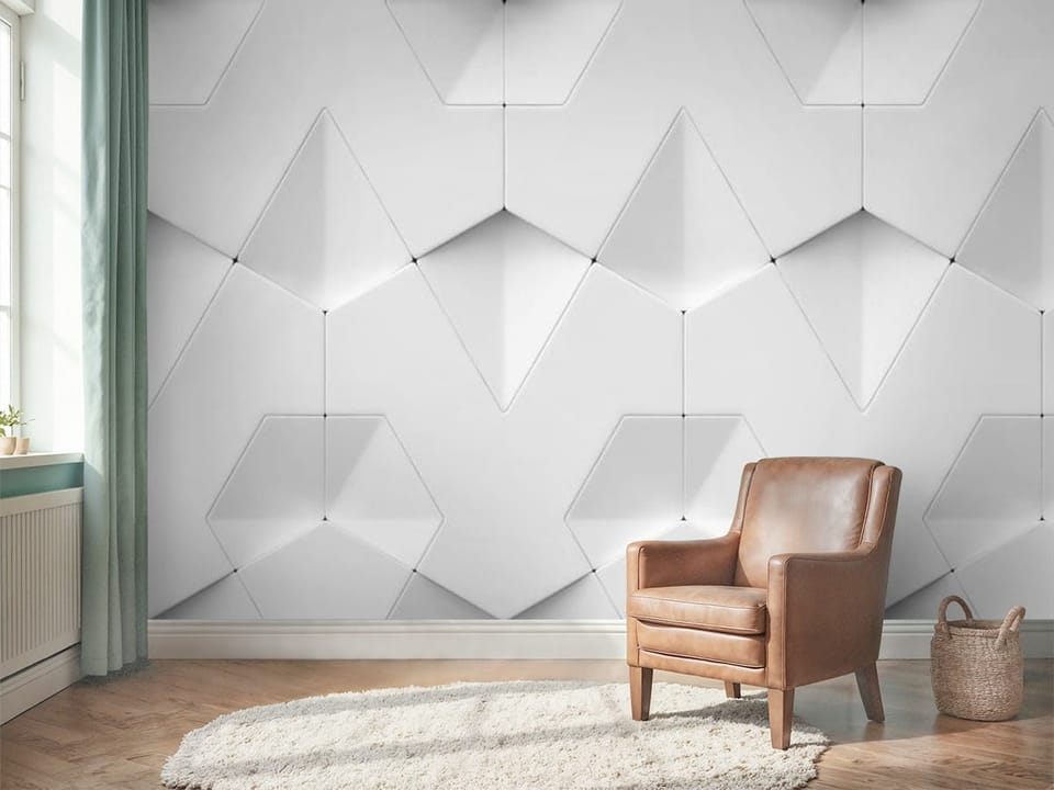 Fototapeta z geometrycznym wzorem 3D, trójwymiarowe kształty i cienie - aranżacja przedpokoju