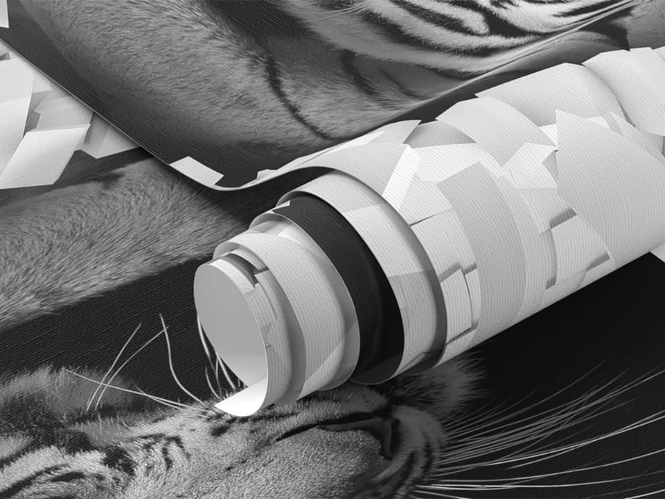 Fototapeta Biały tygrys w murze 3D - realne zdjęcie w rolce