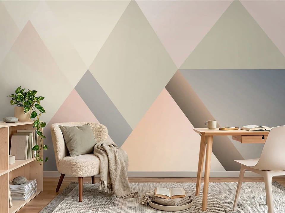 Fototapeta z geometrycznymi kształtami i przenikającymi się kolorami - aranżacja w pokoju nastolatka